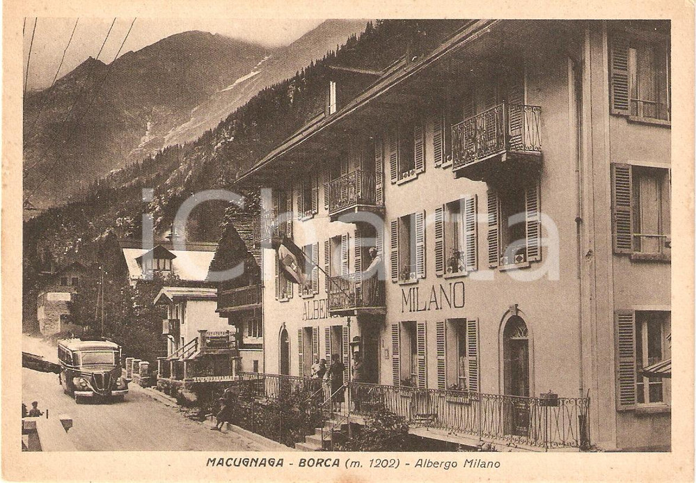 Cartolina originale da collezione 1940 ca BORCA Macugnaga VB ALBERGO MILANO Animata FG NV 1