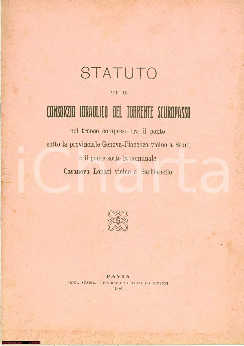 Oggetto da collezione cartaceo 1908 CASANOVA LONATI (PV) Consorzio torrente SCUROPASSO 1