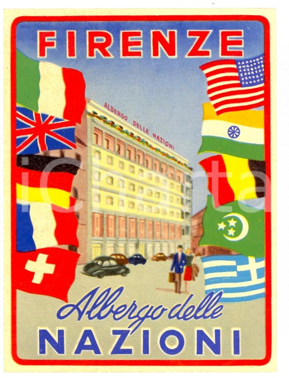 Materiale pubblicitario d’epoca 1940 FIRENZE Albergo Hotel delle Nazioni  etichetta 1