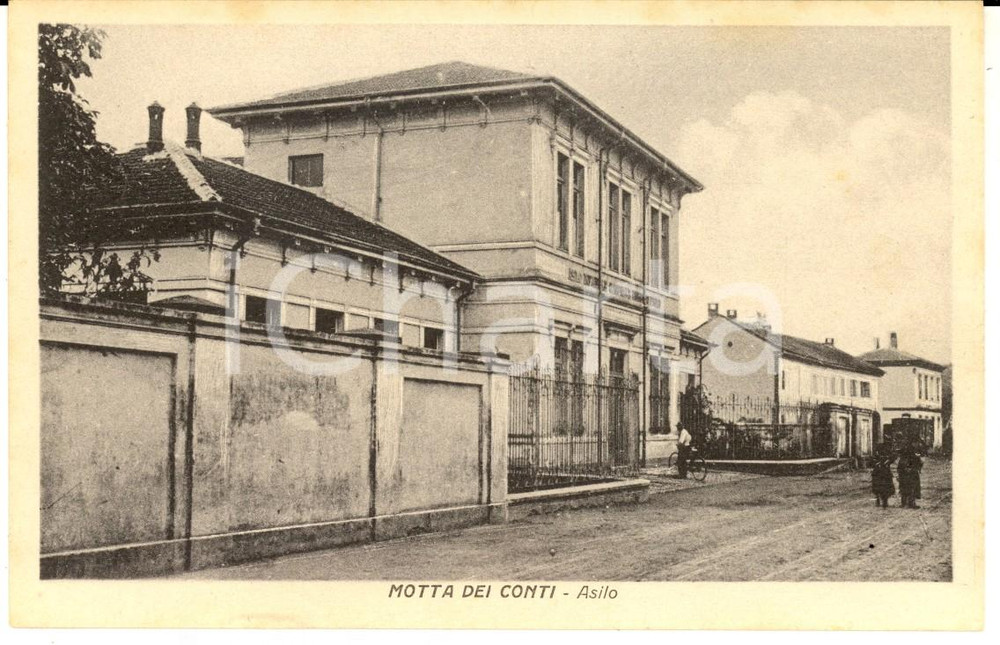 Cartolina originale da collezione 1930 ca MOTTA DEI CONTI VC Veduta dell asilo Cartolina ANIMATA FP NV 1