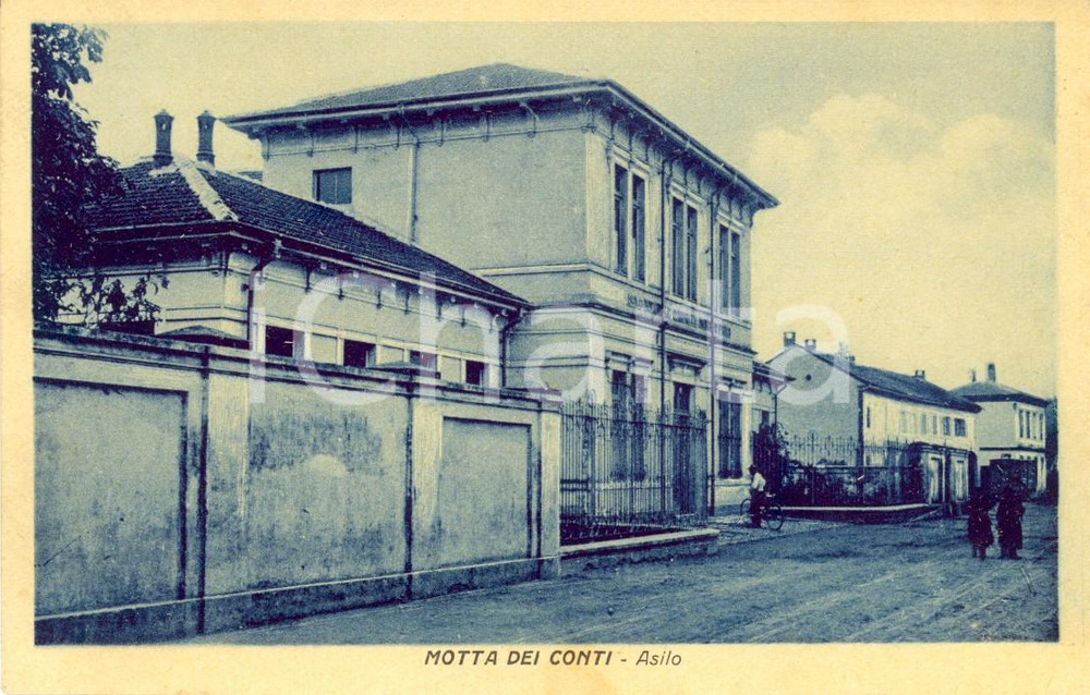 Cartolina originale da collezione 1930 ca MOTTA DEI CONTI (VC) Veduta dell'asilo *Cartolina ANIMATA FP NV 1