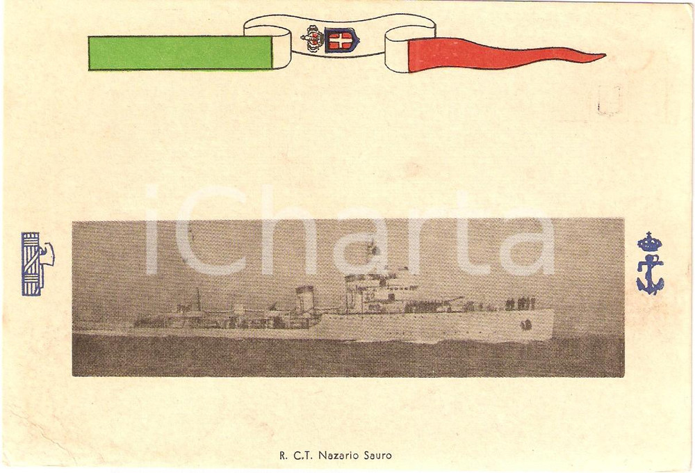 Cartolina originale da collezione 1940 ca MARINA MILITARE Regio cacciatorpediniere Nazario SAURO Cartolina 2 1