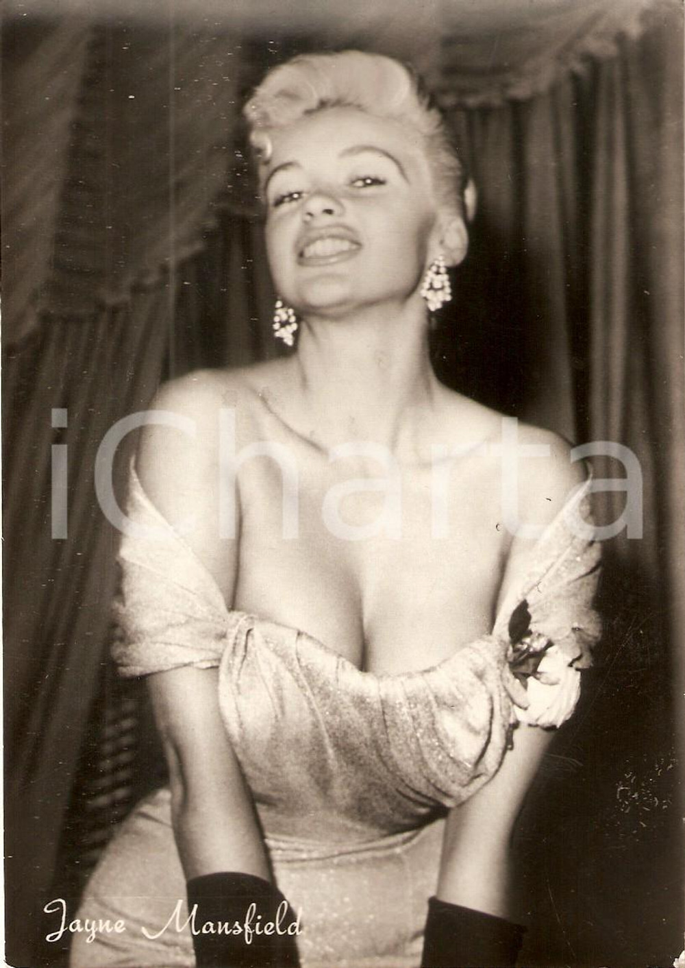 Cartolina originale da collezione 1960 ca CINEMA Actress Jayne MANSFIELD Portrait with earrings *Cartolina FG NV 1