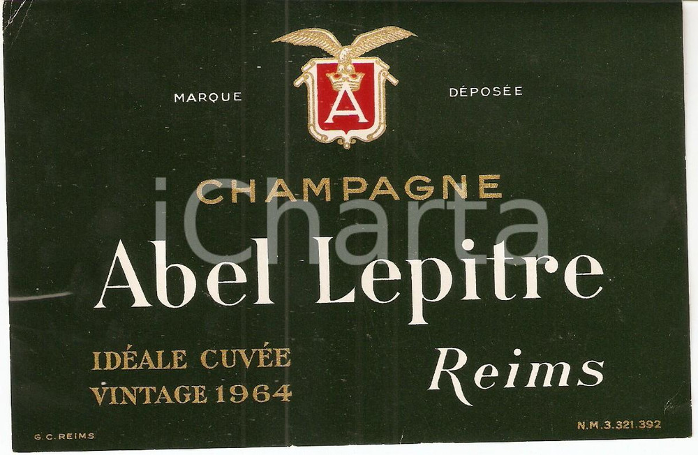 Materiale pubblicitario d’epoca 1970 ca REIMS FRANCE Champagne ABEL LEPITRE Etichetta 1