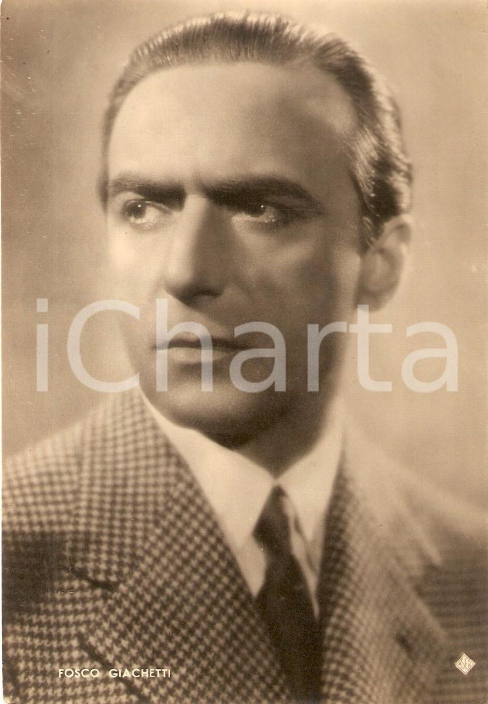 Cartolina originale da collezione 1945 ca CINEMA Attore Fosco GIACHETTI Ritratto Fotografia seriale ASER 1