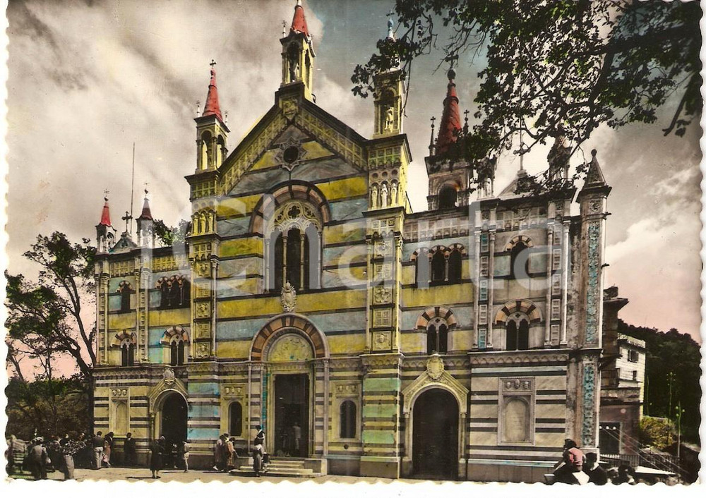 Cartolina originale da collezione 1950 ca RAPALLO Santuario Nostra Signora MONTALLEGRO Facciata Cartolina ANIMATA 1