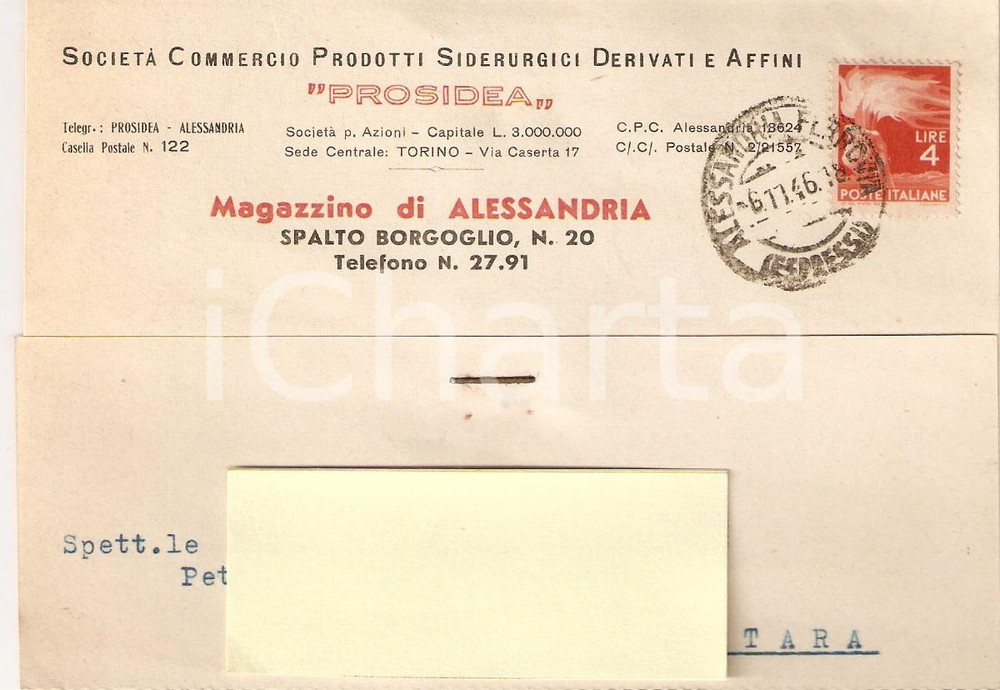 Cartolina originale da collezione 1946 ALESSANDRIA Spalto Borgoglio PROSIDEA *Cartolina Commerciale 1