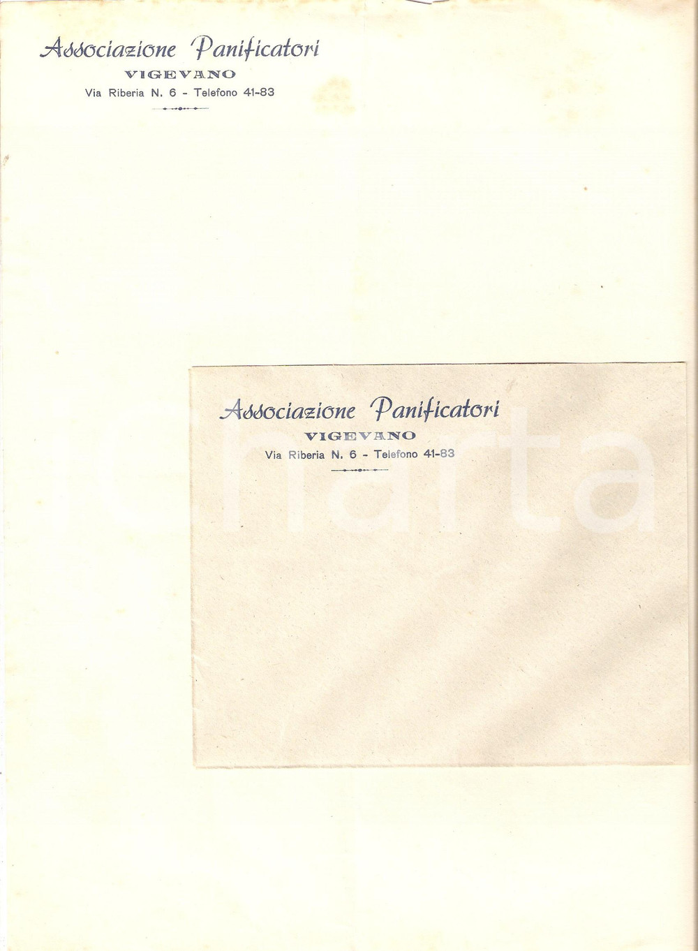 Oggetto da collezione cartaceo 1955 ca VIGEVANO PV Associazione Panificatori Busta e carta intestata 1