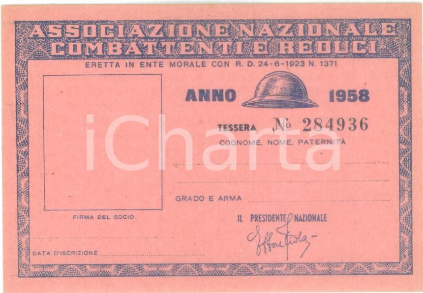 Oggetto da collezione cartaceo 1958 COLLESCIPOLI Associazione Nazionale Combattenti Tessera non compilata 1