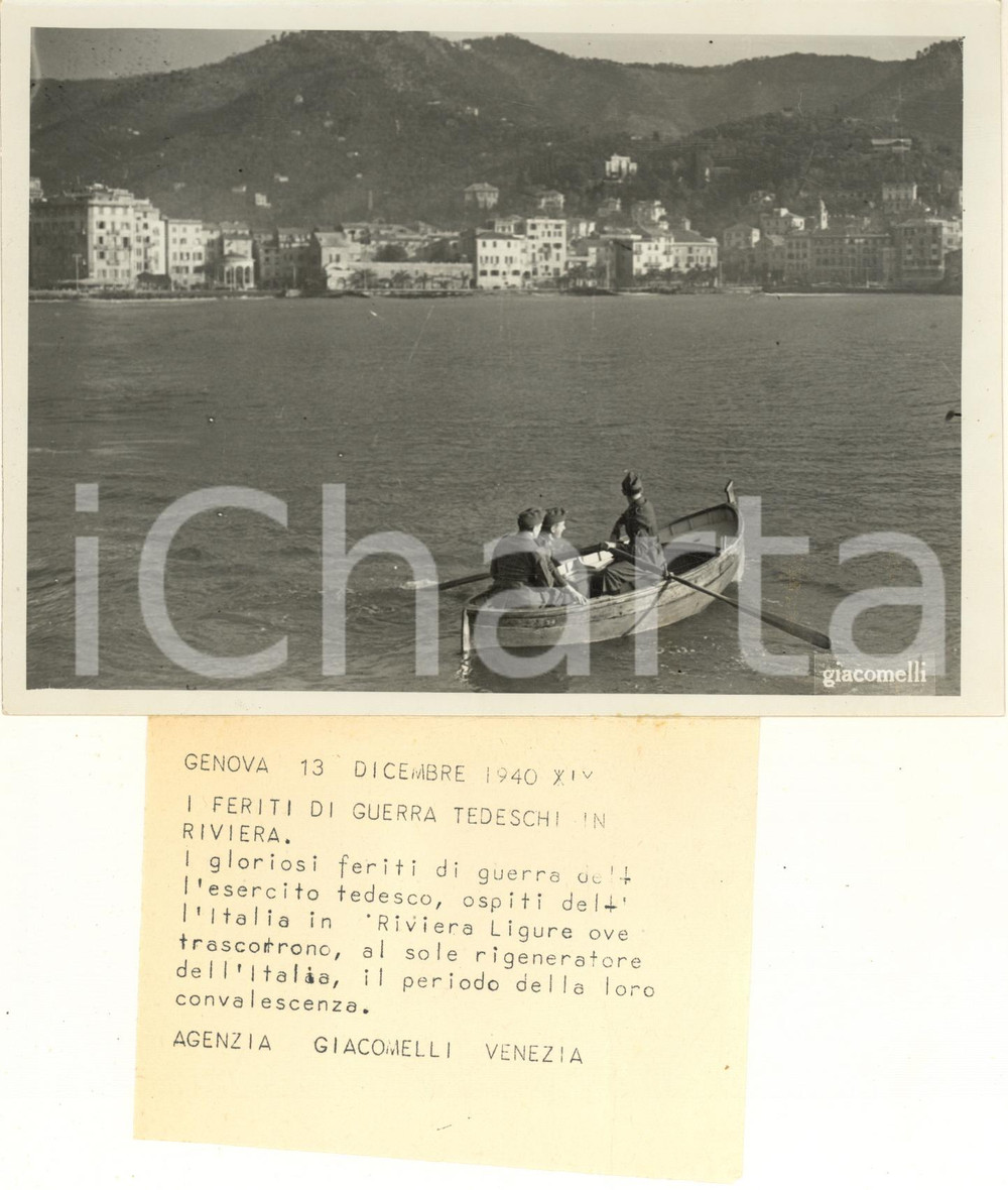 1940 WW2 GENOVA Feriti di guerra tedeschi in convalescenza - Foto 18x13 cm Fotografia originale d'epoca, con timbro datario e didascalia dattiloscritta. GOOD/buono lievi difetti di stampa e lievi macchie di inchiostro Formato: 18x13 cm originale e autentica 1
