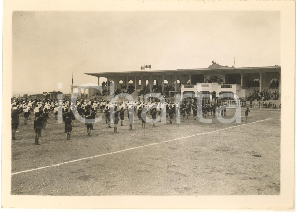 1931 SANREMO campo Sportivo SOLARO - Concorso Ginnico Nazionale AVANGUARDISTI Fotografia originale d'epoca, con timbro datario e didascalia dattiloscritta al verso.FOTOGRAFO: Oscar Vianello - Sanremo GOOD/buono  Formato: 18x13 cm originale e autentica 1