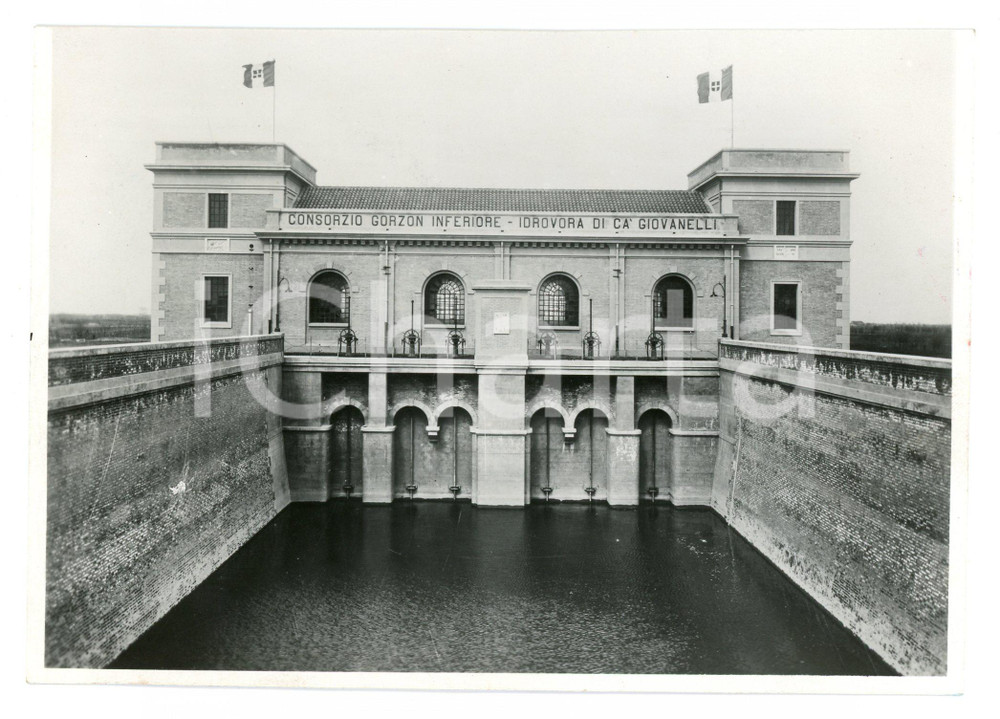 1932 POZZONOVO Consorzio bonifica GORZON INFERIORE Idrovora CA' GIOVANNELLI Foto Fotografia originale d'epoca, con timbro datario e didascalia al verso. GOOD/buono  Formato: 16x11 cm originale e autentica 1