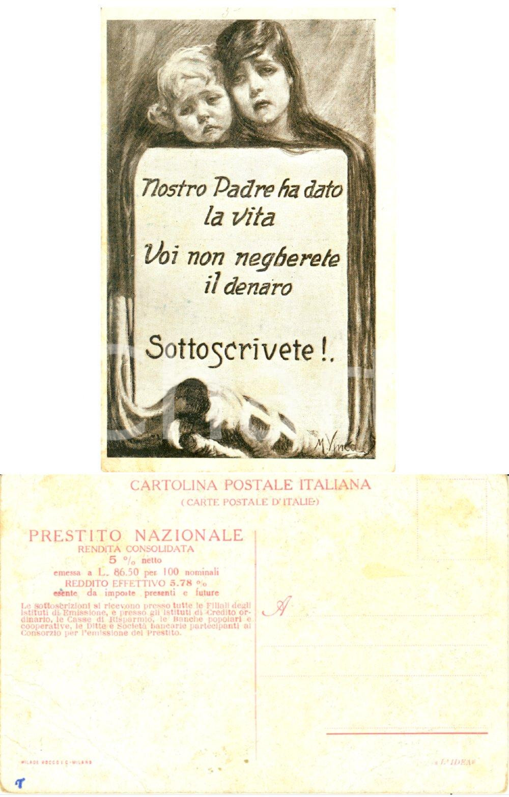 Cartolina originale da collezione 1918 ca WW1 NOSTRO PADRE HA DATO LA VITA Prestito nazionale Ill. M. VINCA 1 1