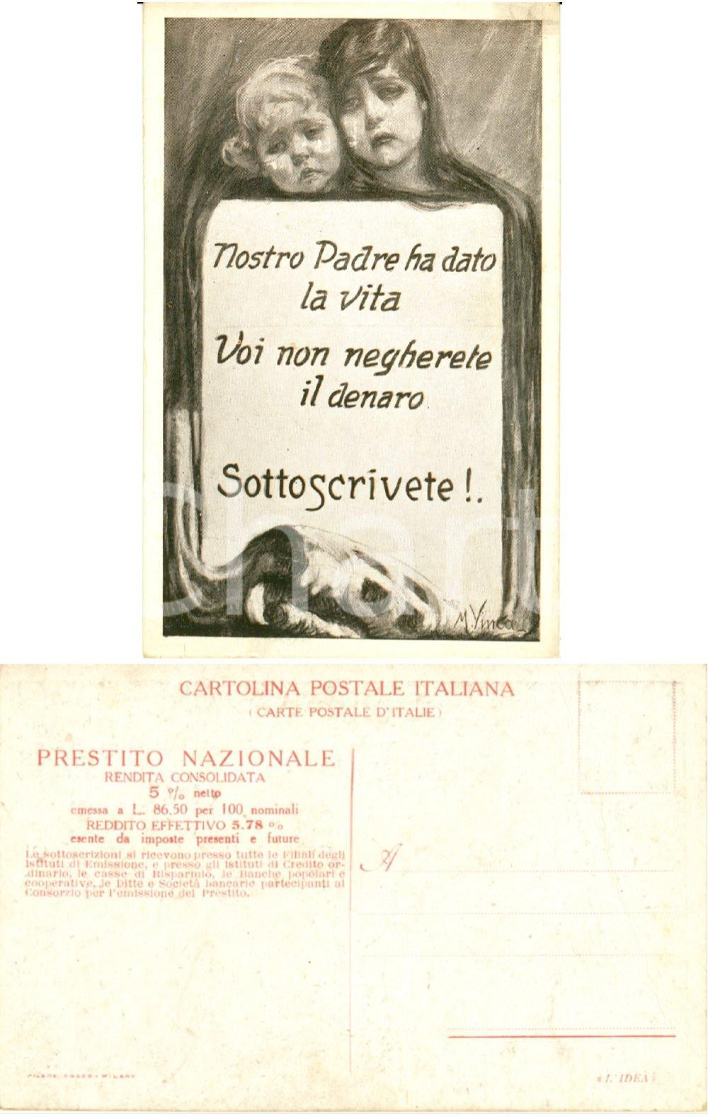 Cartolina originale da collezione 1918 ca WW1 NOSTRO PADRE HA DATO LA VITA Prestito nazionale *Ill. M. VINCA 2 1