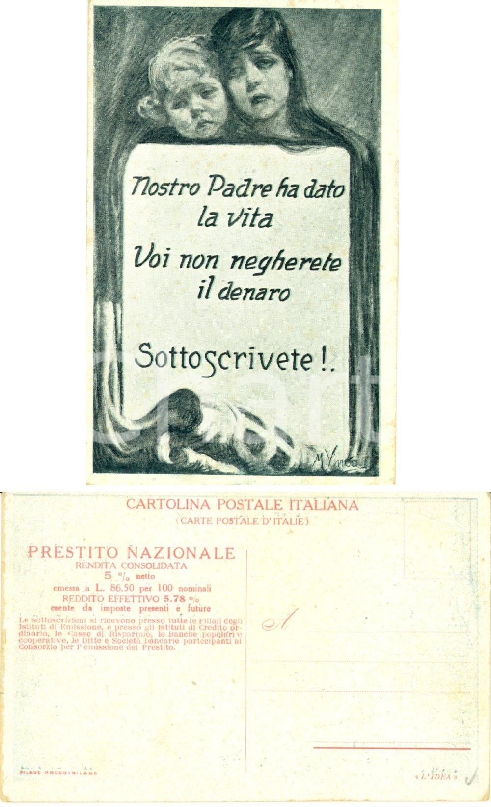 Cartolina originale da collezione 1918 ca WW1 NOSTRO PADRE HA DATO LA VITA Prestito nazionale Ill. M. VINCA 3 1