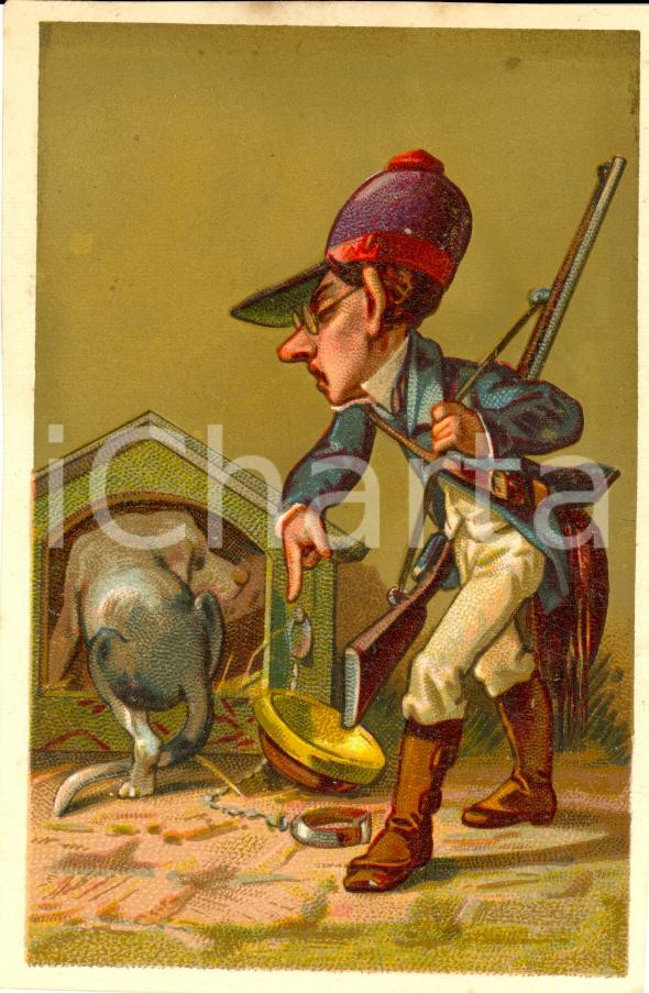 Cartolina originale da collezione 1930 ca CROMOLITOGRAFIA Il cacciatore maldestro 1