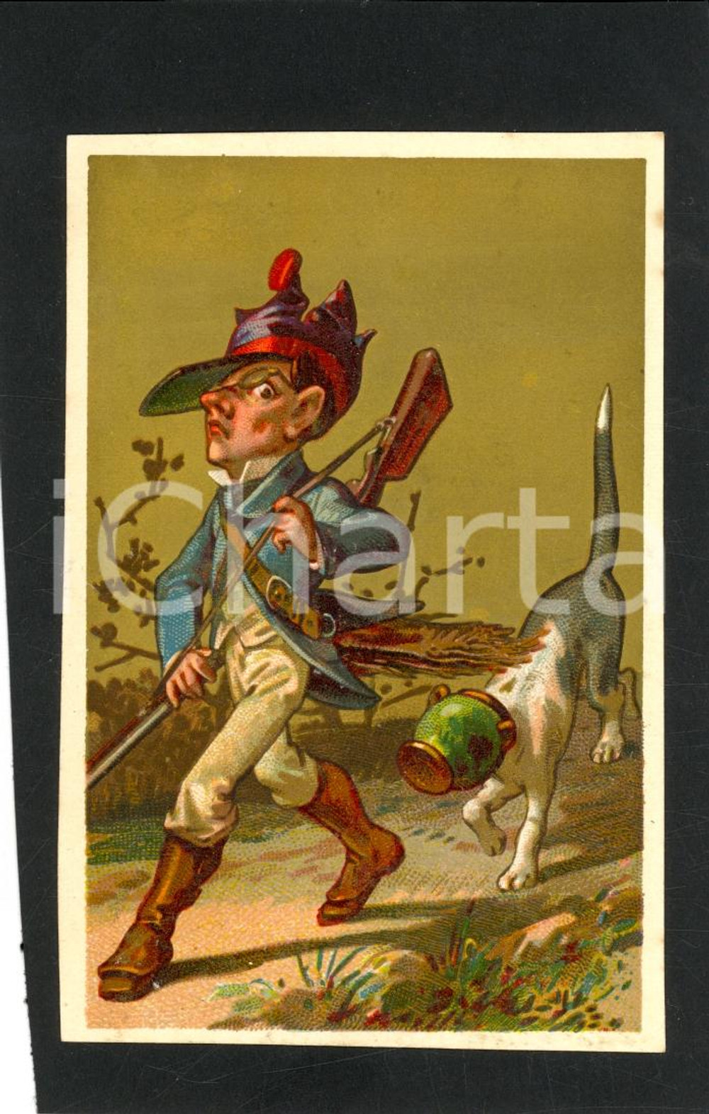 Cartolina originale da collezione 1930 ca CROMOLITOGRAFIA Il cacciatore maldestro 1