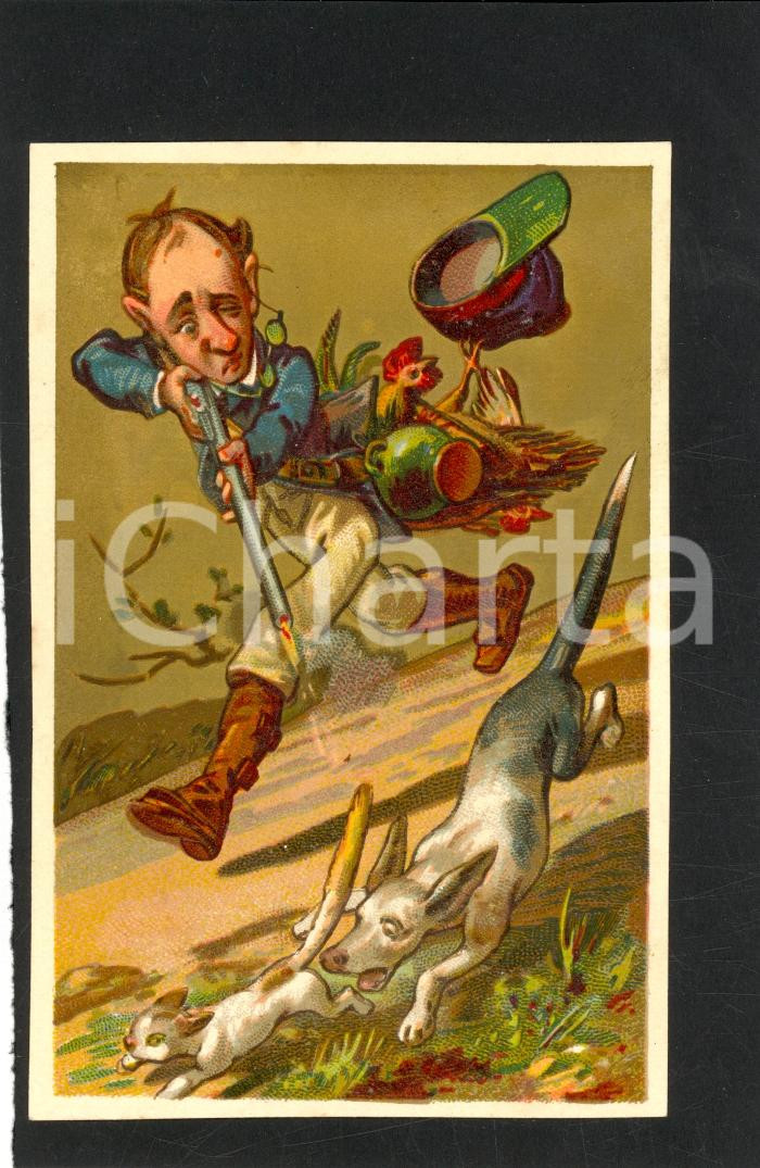 Cartolina originale da collezione 1930 ca CROMOLITOGRAFIA Il cacciatore maldestro 1