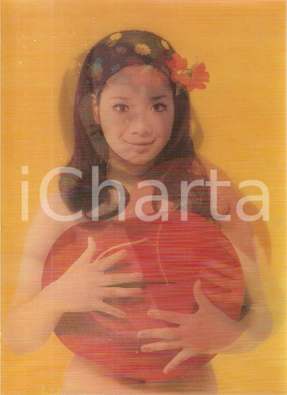 Cartolina originale da collezione 1970 ca EROTICA VINTAGE Japanese girl with a cowboy hat OLOGRAFICA (2) 1