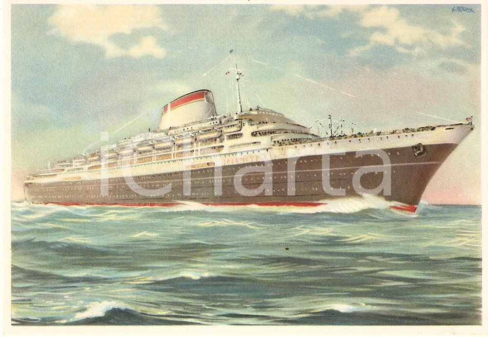 Cartolina originale da collezione 1955 ca MARINA MERCANTILE Transatlantico Andrea DORIA illustrata Cartolina 8 1