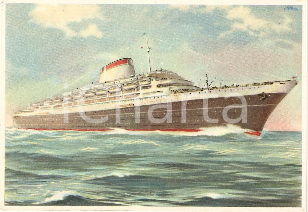 Cartolina originale da collezione 1955 ca MARINA MERCANTILE Transatlantico Andrea DORIA illustrata *Cartolina 3 1