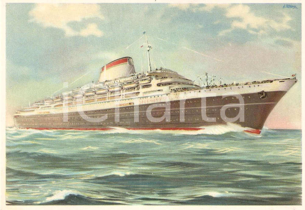 Cartolina originale da collezione 1955 ca MARINA MERCANTILE Transatlantico Andrea DORIA illustrata *Cartolina 4 1
