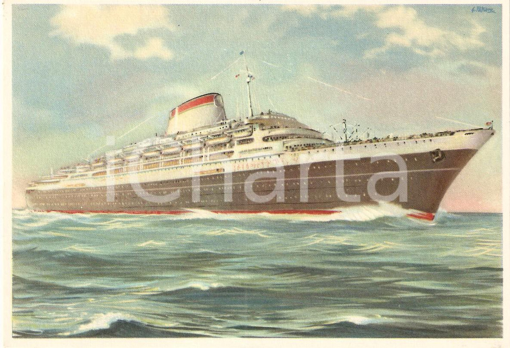 Cartolina originale da collezione 1955 ca MARINA MERCANTILE Transatlantico Andrea DORIA illustrata Cartolina 5 1