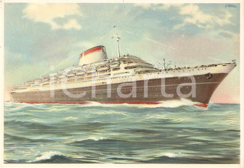 Cartolina originale da collezione 1955 ca MARINA MERCANTILE Transatlantico Andrea DORIA illustrata *Cartolina 7 1