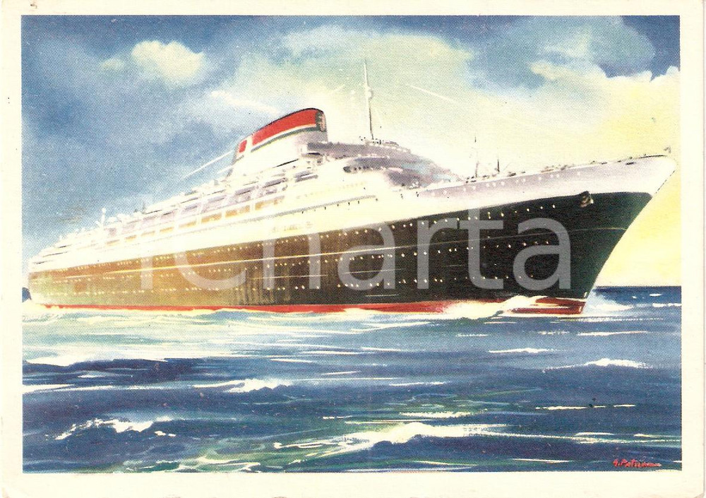 Cartolina originale da collezione 1955 ca MARINA MERCANTILE Transatlantico Andrea DORIA illustrata Cartolina 1 1