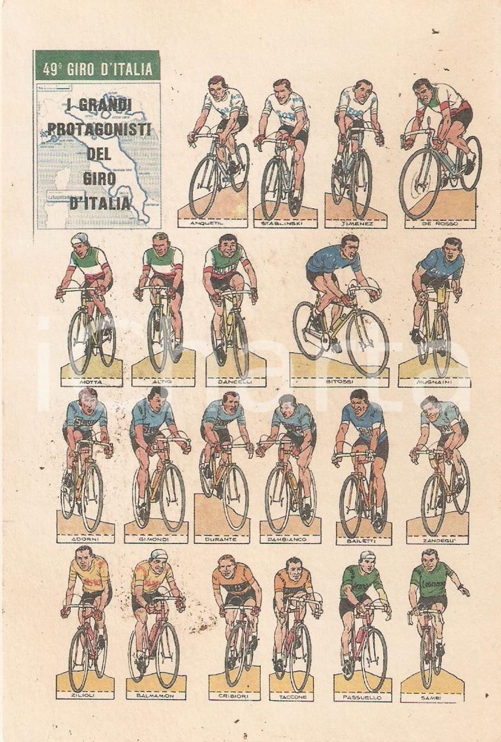 Cartolina originale da collezione 1966 49° GIRO D'ITALIA I grandi protagonisti FG NV (11) 1