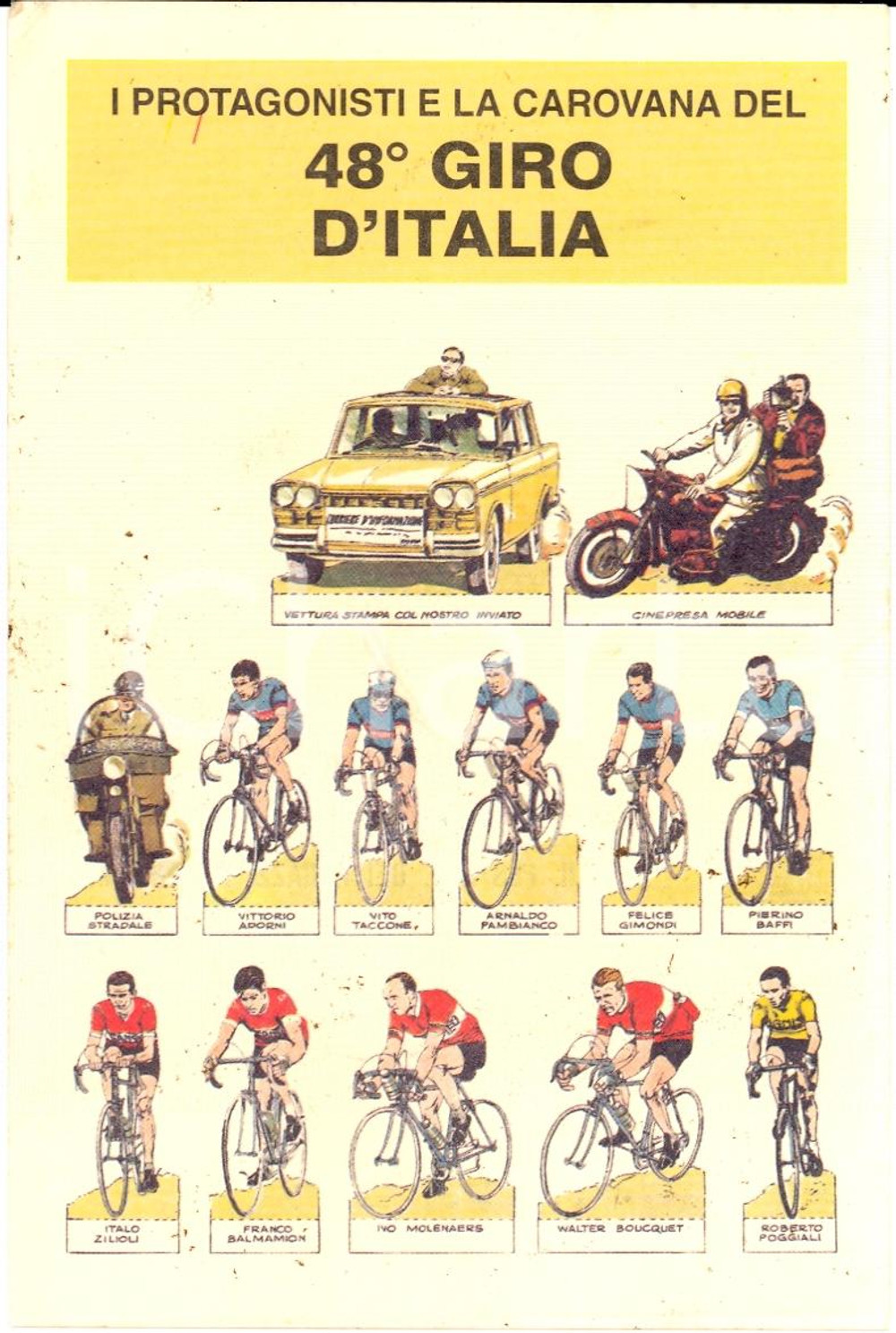 Cartolina originale da collezione 1965 48° GIRO D'ITALIA Protagonisti e carovana FG NV 10 1