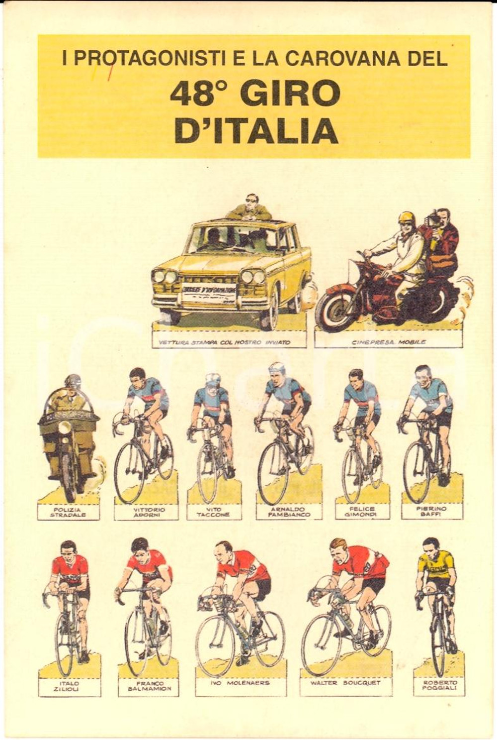 Cartolina originale da collezione 1965 48° GIRO D ITALIA Protagonisti e carovana FG NV 1 1