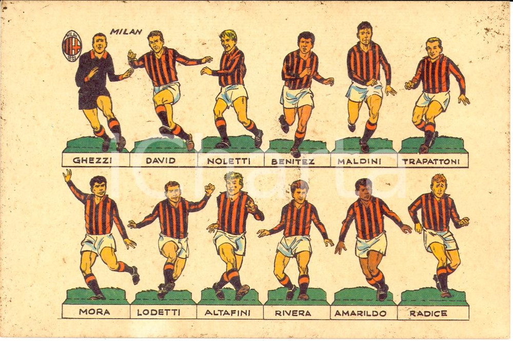 Cartolina originale da collezione 1966 MILAN La formazione Cartolina illustrata FG NV 1