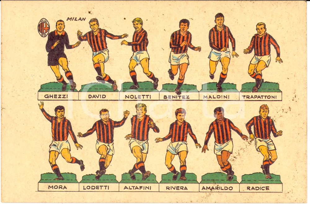 Cartolina originale da collezione 1966 MILAN La formazione Cartolina illustrata FG NV 1