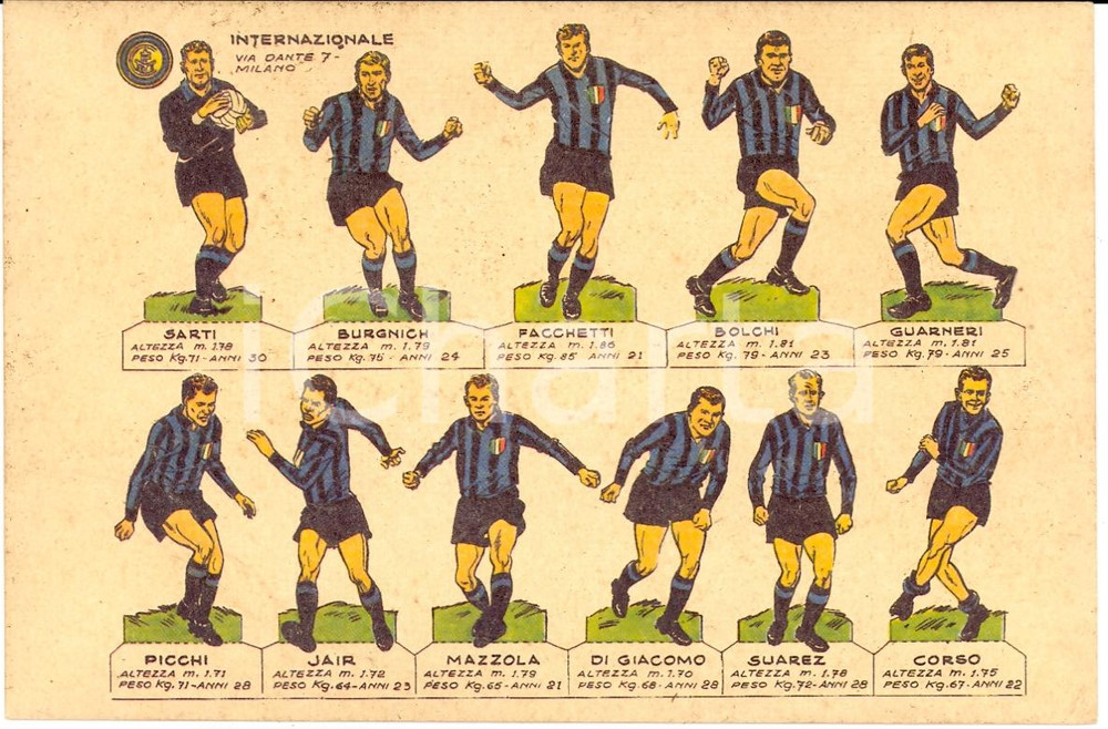 Cartolina originale da collezione 1966 L INTERNAZIONALE Formazione dell INTER Illustrata 1