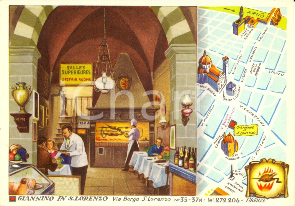 Cartolina originale da collezione 1959 FIRENZE Ristorante GIANNINO SAN LORENZO illustrata 1