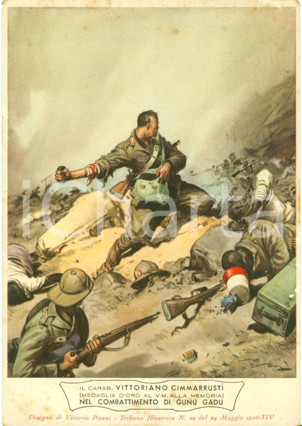 Cartolina originale da collezione 1936 Vittorio CIMMARRUSTI Medaglia d'oro Carabinieri Ill. Vittorio PISANI 4 1