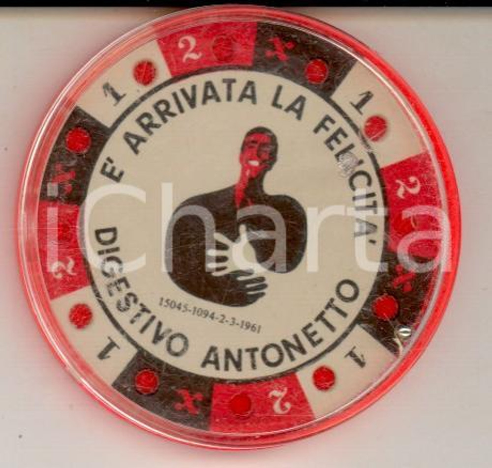 Materiale pubblicitario d’epoca 1961 DIGESTIVO ANTONETTO E  arrivata la felicità Roulette pubblicitaria 3 1