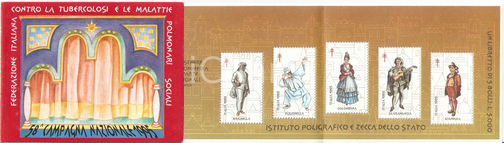 Oggetto da collezione cartaceo 1995  58 Campagna prevenzione TBC Maschere Commedia dell arte 5 Erinnofili 1