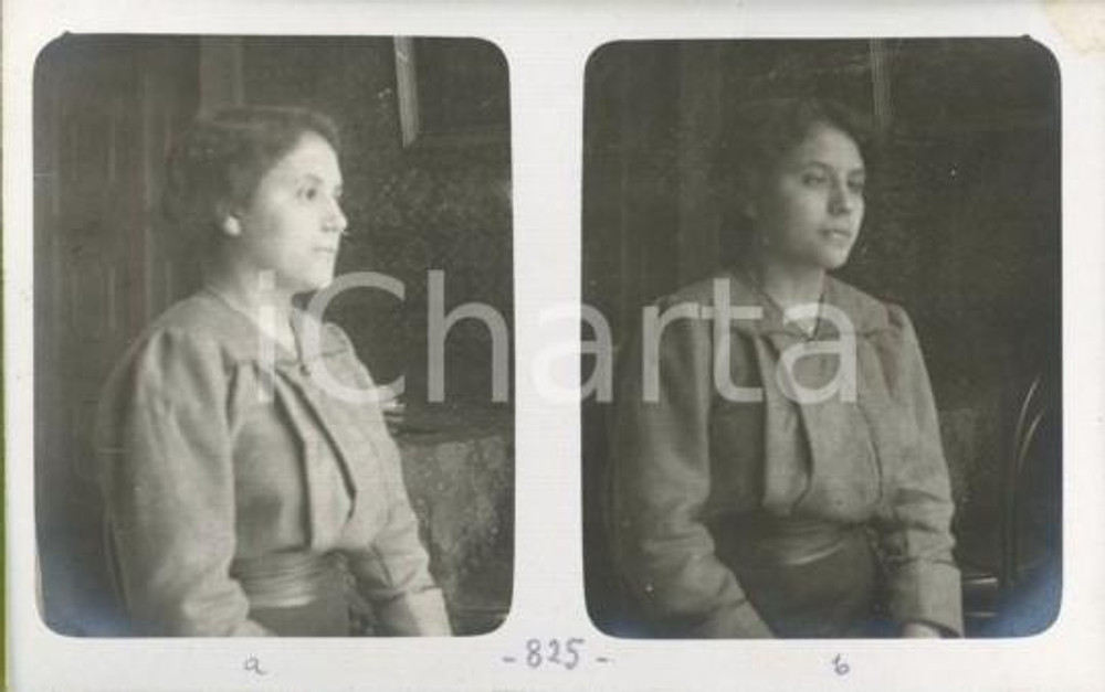 1915 ca ROMA Giovane donna in salotto - Ritratto doppio - Foto Luigi GREA Fotografia originale d'epoca, in formato cartolina postale.Si tratta di una coppia di scatti realizzati da un fotografo amatoriale, Luigi "Gigi" Grea, funzionario delle ferrovie. GOOD/buono ma lieve abrasione angolare Formato: 14x9 cm originale e autentica 1