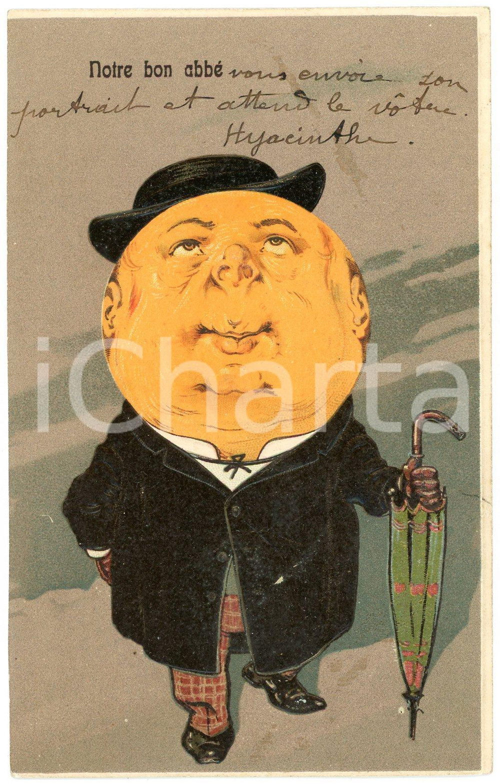 1910 ca MOON - LUNE - Notre bon abbé *Embossed French postcard  Cartolina postale d'epoca, a rilievo, non viaggiata.CONDIZIONI: FAIR (lieve piegatura al margine inferiore)FORMATO: FP    originale e autentica 1