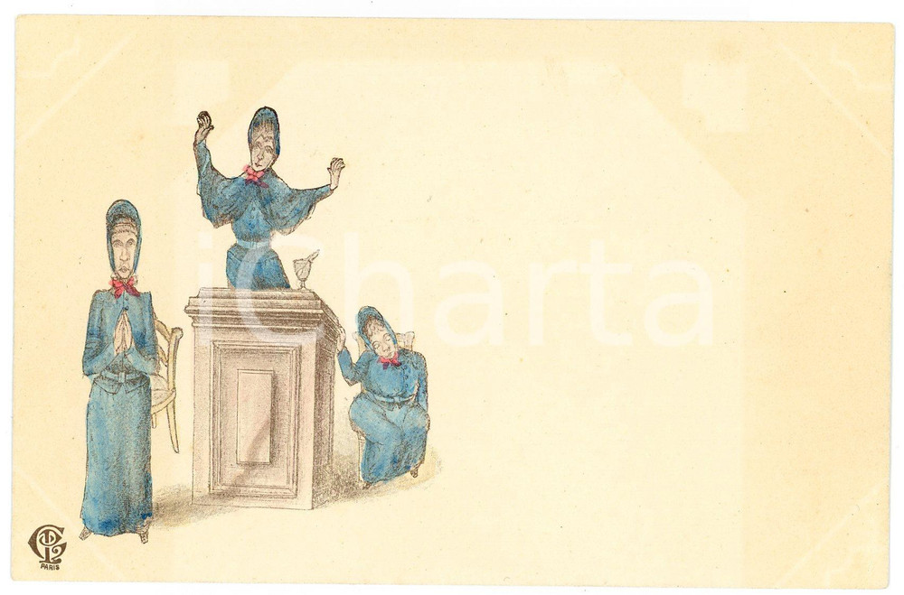 1900 ca HUMOUR Three women in the pulpit ILLUSTRATED Postcard FP NV (2)  Cartolina postale d'epoca, non viaggiata.CONDIZIONI: FAIRFORMATO: FP    originale e autentica 1