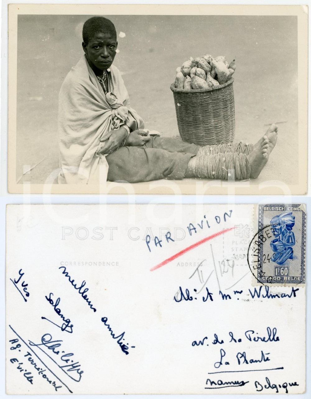 1930 ZAGOURSKI «L'Afrique qui disparaît» RUANDA Vendeuse de pommes de terre 2  Fotocartolina postale d'epoca, appartenente alla 2^serie «L'Afrique qui disparaît» del fotografo Casimir Zagourski (Léopoldville).N° 124, viaggiata. FAIR/discreto evidenti difetti di stampa Formato: 14x9 cm originale e autentica 1