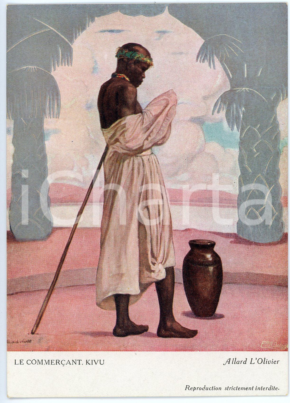 Cartolina originale da collezione 1931 CONGO BELGE Artist Fernand ALLARD L OLIVIER Commercant Kivu Postcard 1
