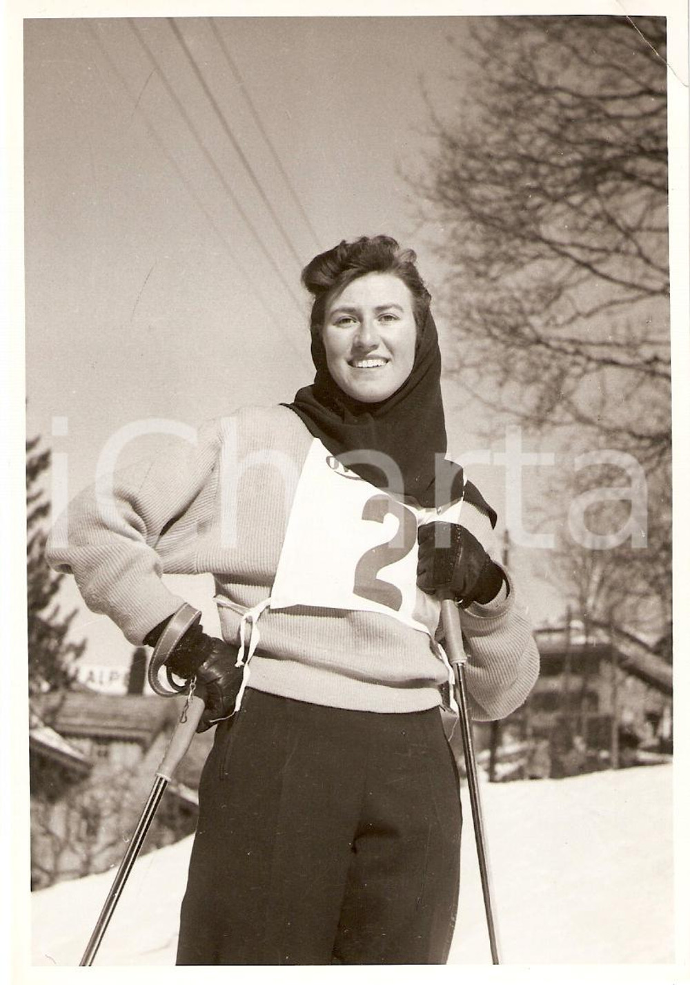 Fotografia d epoca originale 1955 ca SWITZERLAND Campionati SCI ALPINO Rosmarie REICHENBACH Ritratto Foto 2 1