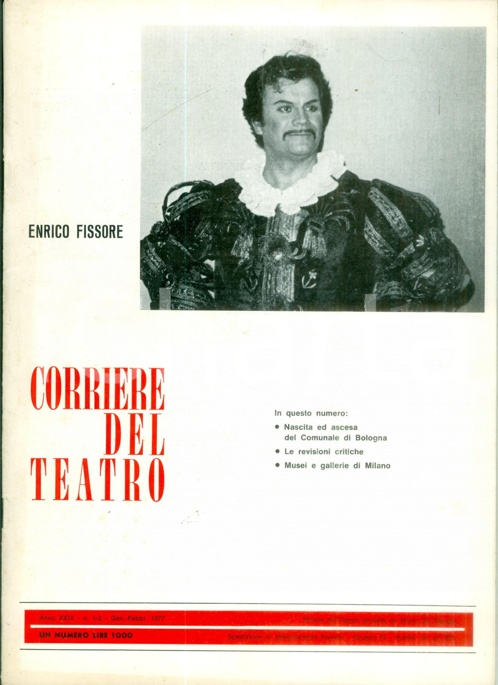 Giornale, rivista storica 1977 CORRIERE DEL TEATRO Enrico FISSORE Nascita Comunale di BOLOGNA 1