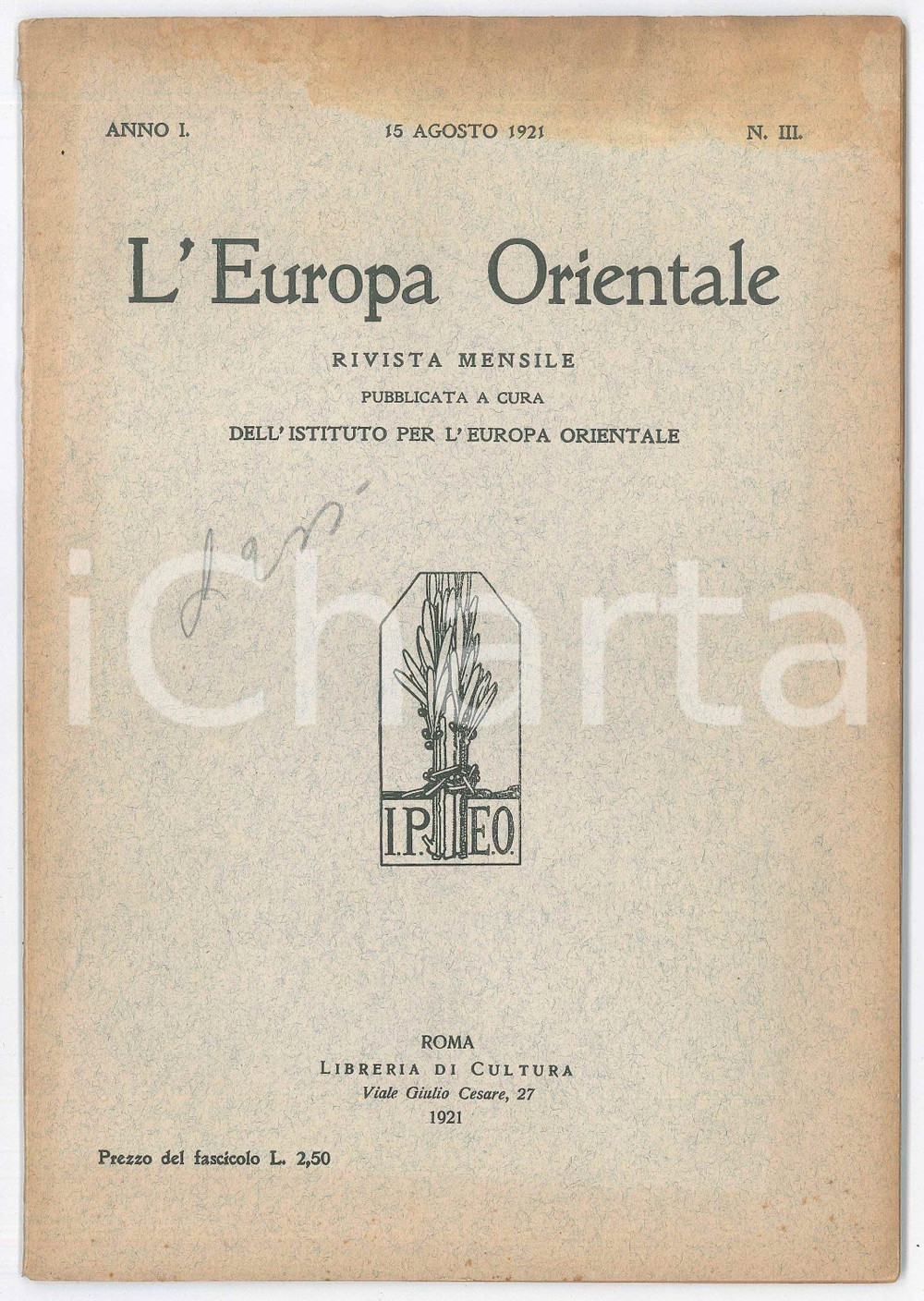 Giornale, rivista storica 1921 L EUROPA ORIENTALE Russia in Asia e in Europa  Giornalismo in Lituania 1