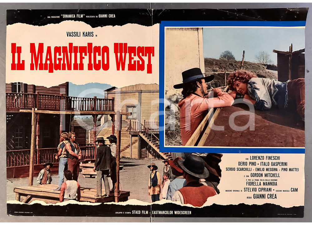 1972 Vassili KARIS Fiorella MANNOIA "Il magnifico West" - Fotobusta WESTERN Fotobusta originale d'epoca. POOR/danneggiato piegature d'epoca; fori di affissione Formato: 45x65 cm originale e autentica 1