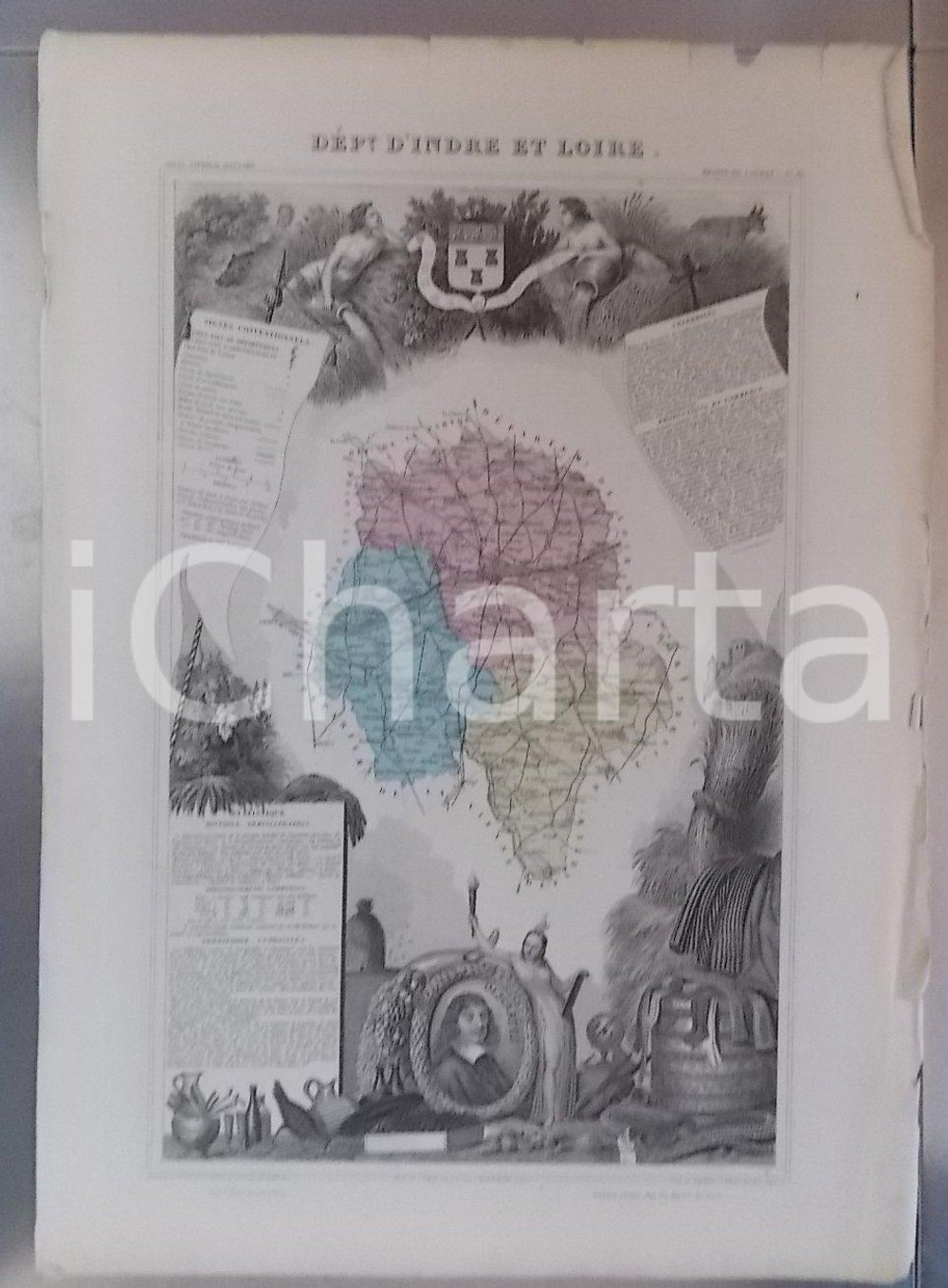 Stampa, bozzetto originale 1861 Atlas National de la France illustré Département INDRE ET LOIRE n°36 1 1