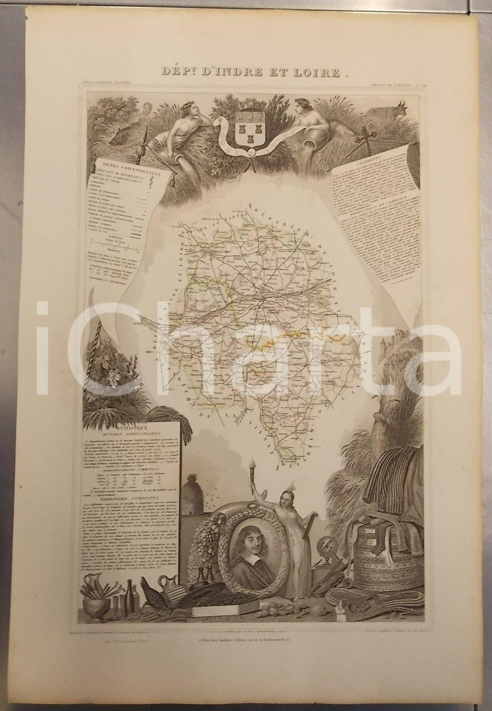 Stampa, bozzetto originale 1861 Atlas National de la France illustré Département INDRE ET LOIRE n°36 5 1